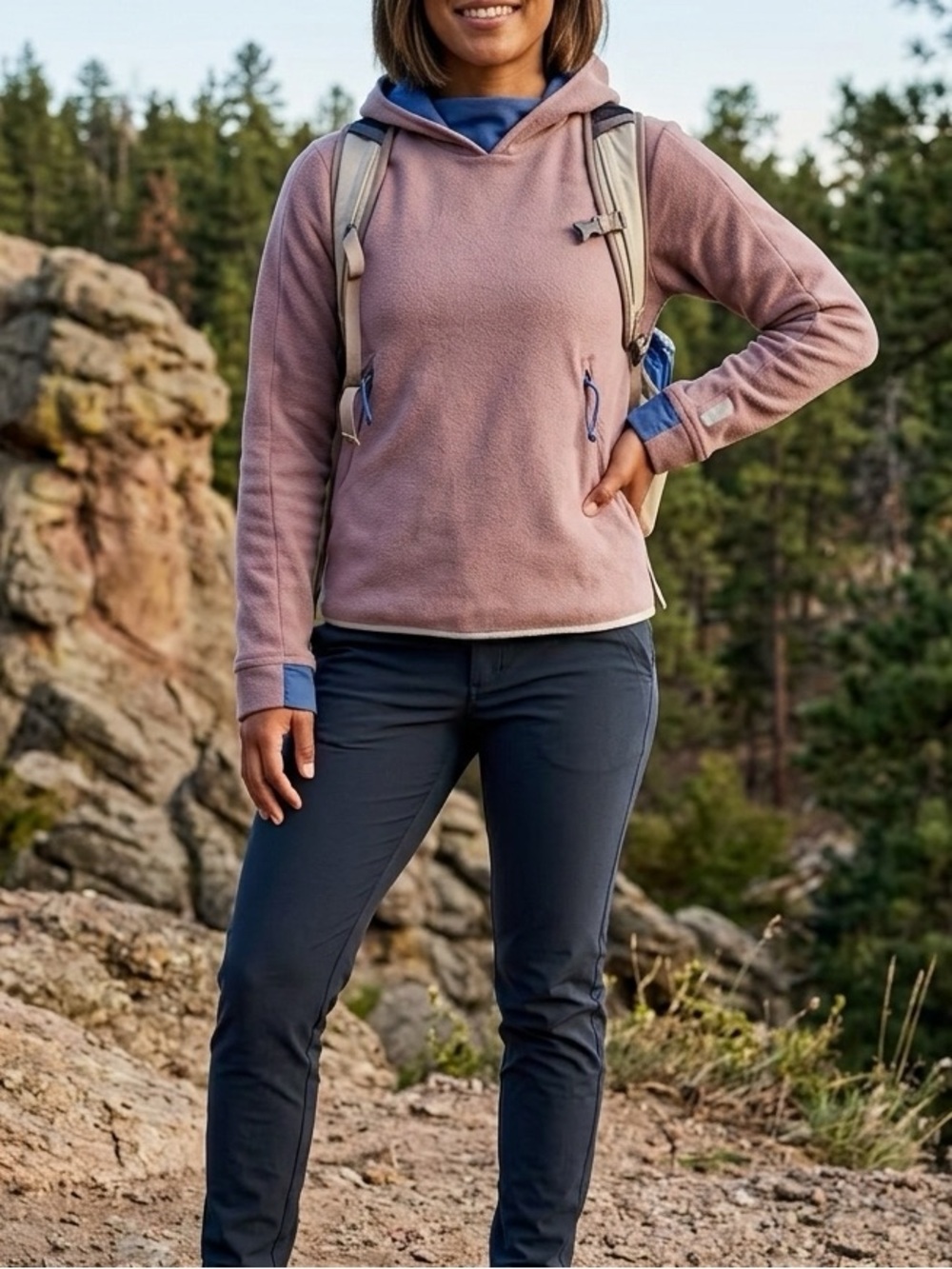 Nike Woman’s Brown French Terry Cloth Navy Accent Active Hoodie Sweatshirt small